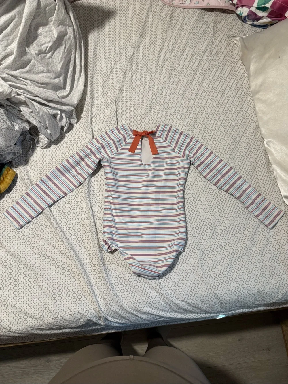 Girls' Long-Sleeve Striped One-Piece Swimsuit - Pastel Multicolor